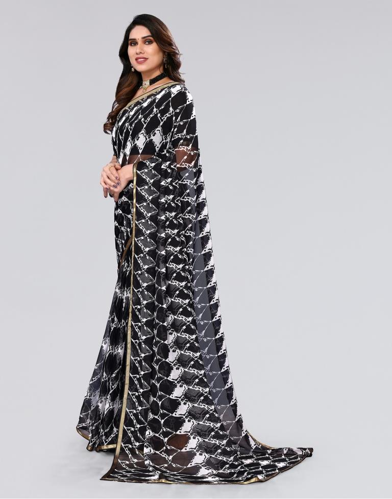 Black Printed Chiffon Saree
