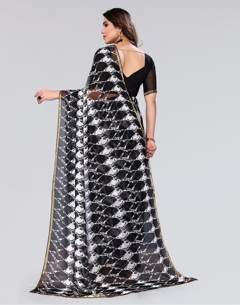 Black Printed Chiffon Saree
