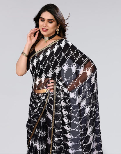 Black Printed Chiffon Saree