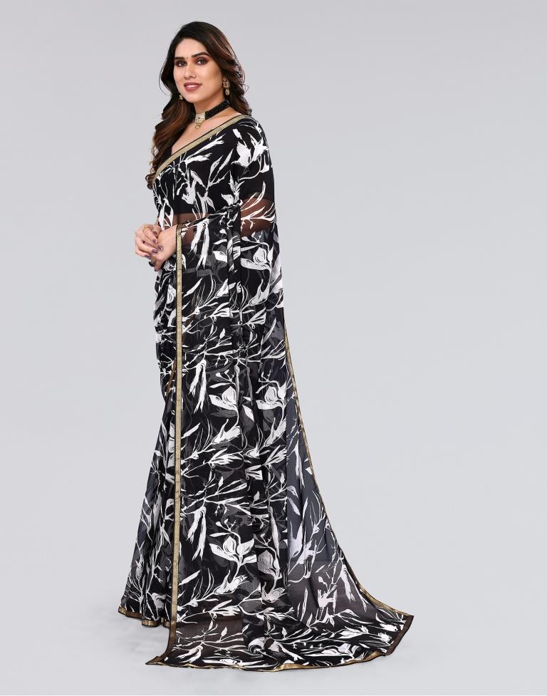 Black Printed Chiffon Saree