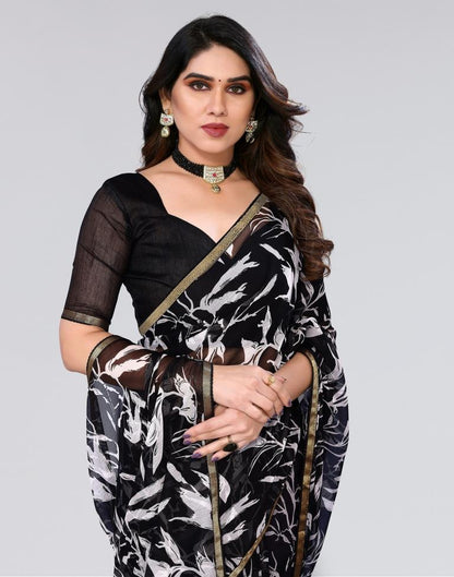 Black Printed Chiffon Saree