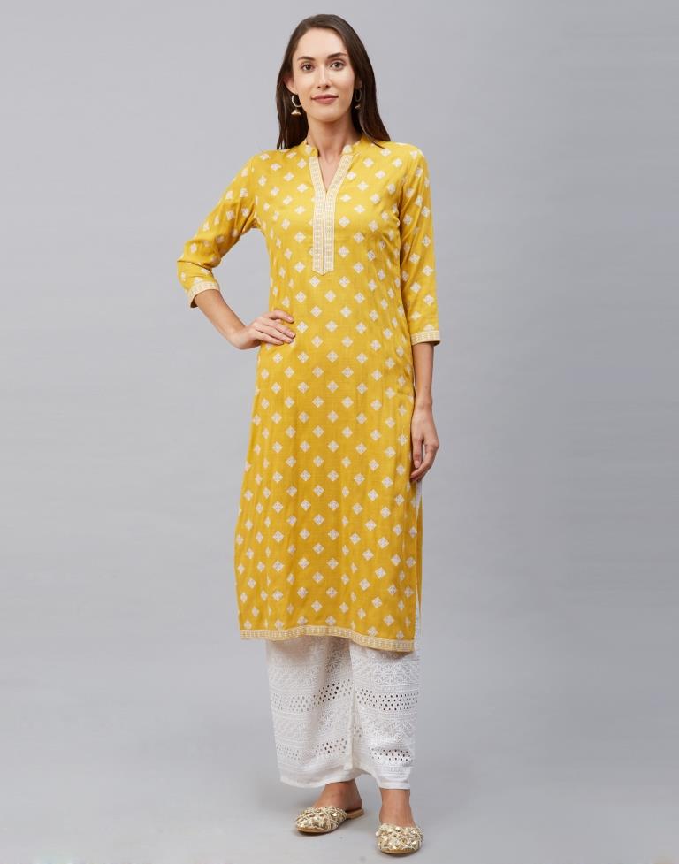 Idyiic Mustard Yellow Coloured Khadi Printed Cotton Kurti | Sudathi