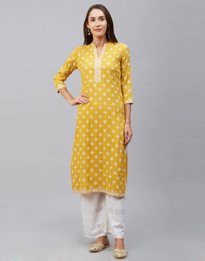 Idyiic Mustard Yellow Coloured Khadi Printed Cotton Kurti | Sudathi