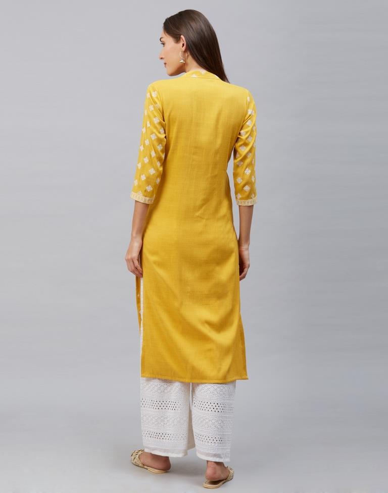 Idyiic Mustard Yellow Coloured Khadi Printed Cotton Kurti | Sudathi