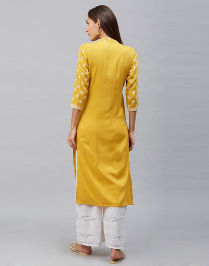 Idyiic Mustard Yellow Coloured Khadi Printed Cotton Kurti | Sudathi