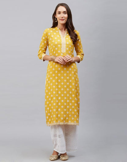 Idyiic Mustard Yellow Coloured Khadi Printed Cotton Kurti | Sudathi