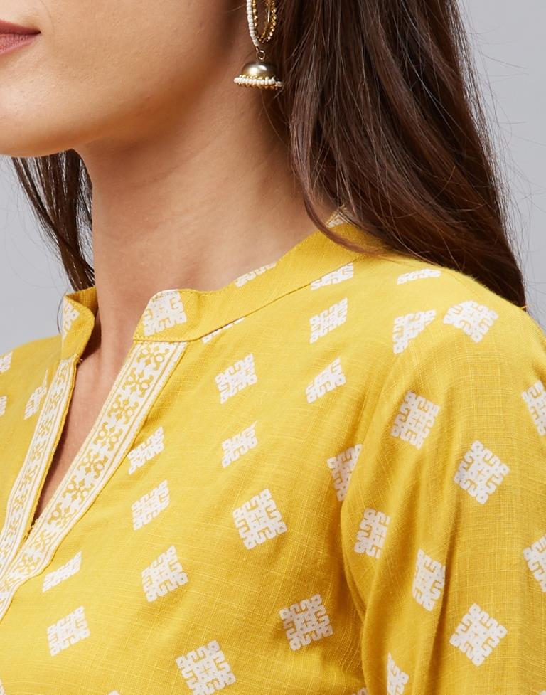 Idyiic Mustard Yellow Coloured Khadi Printed Cotton Kurti | Sudathi