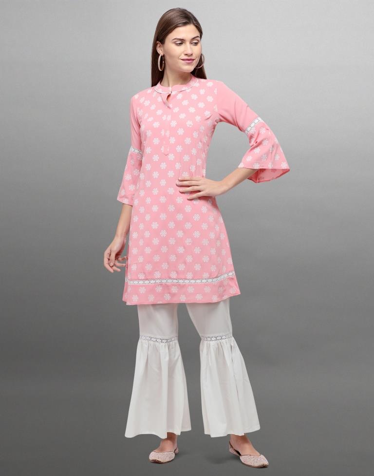 Sleek Pink Coloured Khadi Printed Crepe Kurti | Sudathi