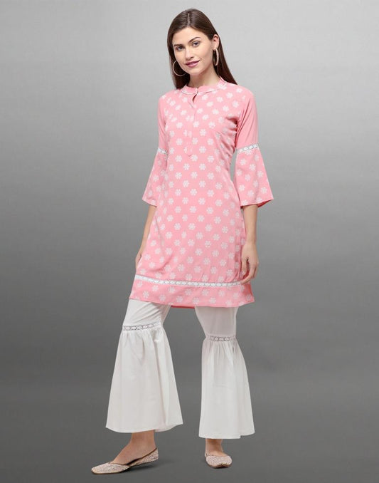 Sleek Pink Coloured Khadi Printed Crepe Kurti | Sudathi
