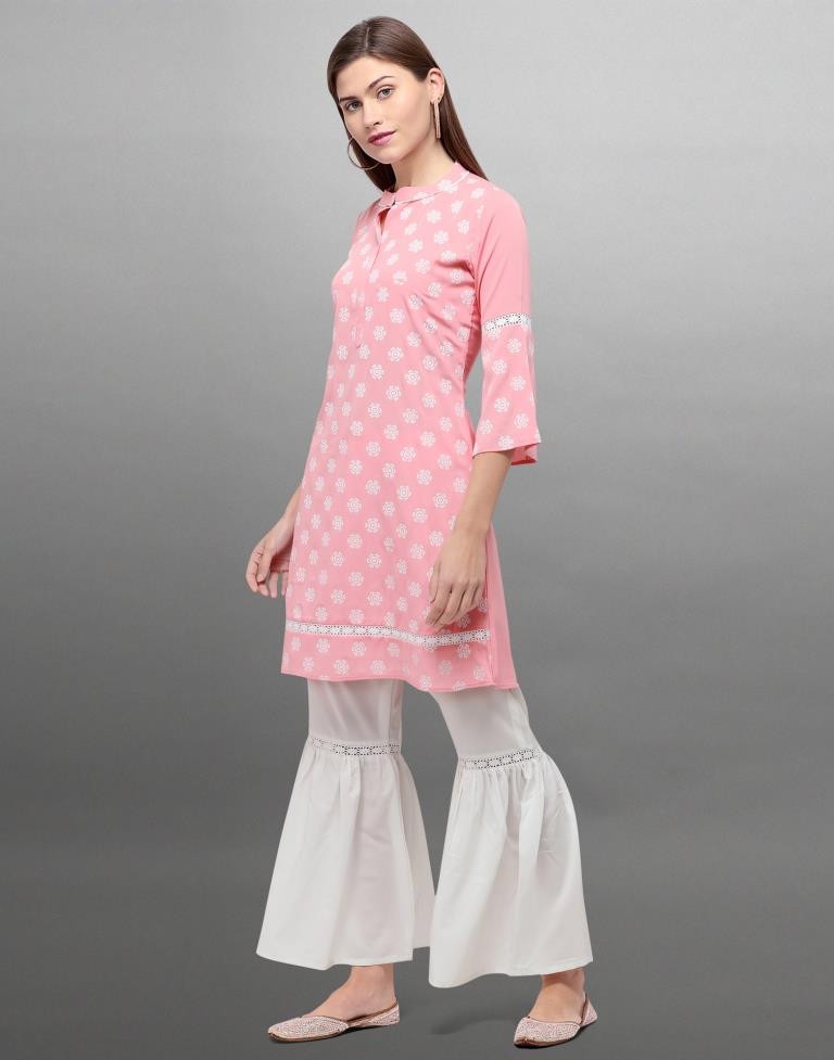 Sleek Pink Coloured Khadi Printed Crepe Kurti | Sudathi