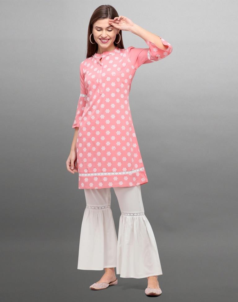 Sleek Pink Coloured Khadi Printed Crepe Kurti | Sudathi