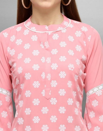 Sleek Pink Coloured Khadi Printed Crepe Kurti | Sudathi