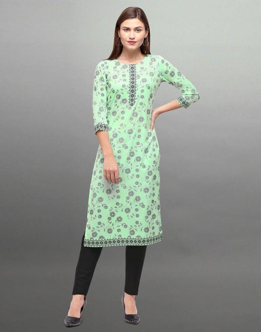 Favourable Mint Green Coloured Digital Printed Crepe Kurti | Sudathi