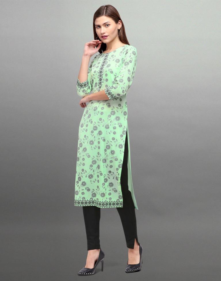 Favourable Mint Green Coloured Digital Printed Crepe Kurti | Sudathi