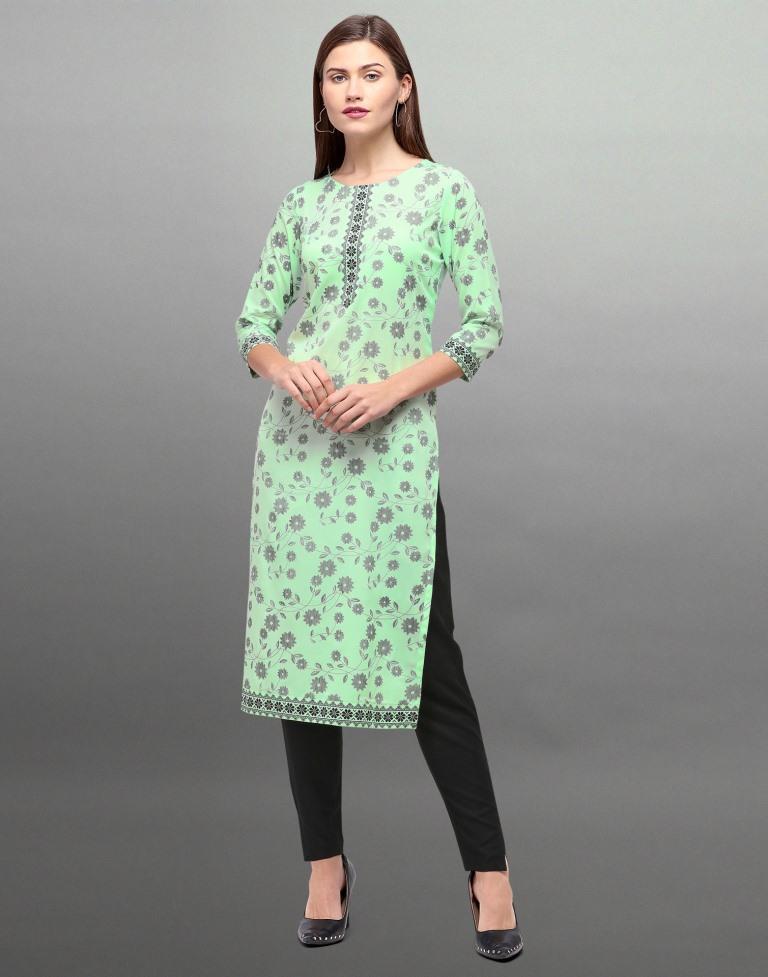 Favourable Mint Green Coloured Digital Printed Crepe Kurti | Sudathi
