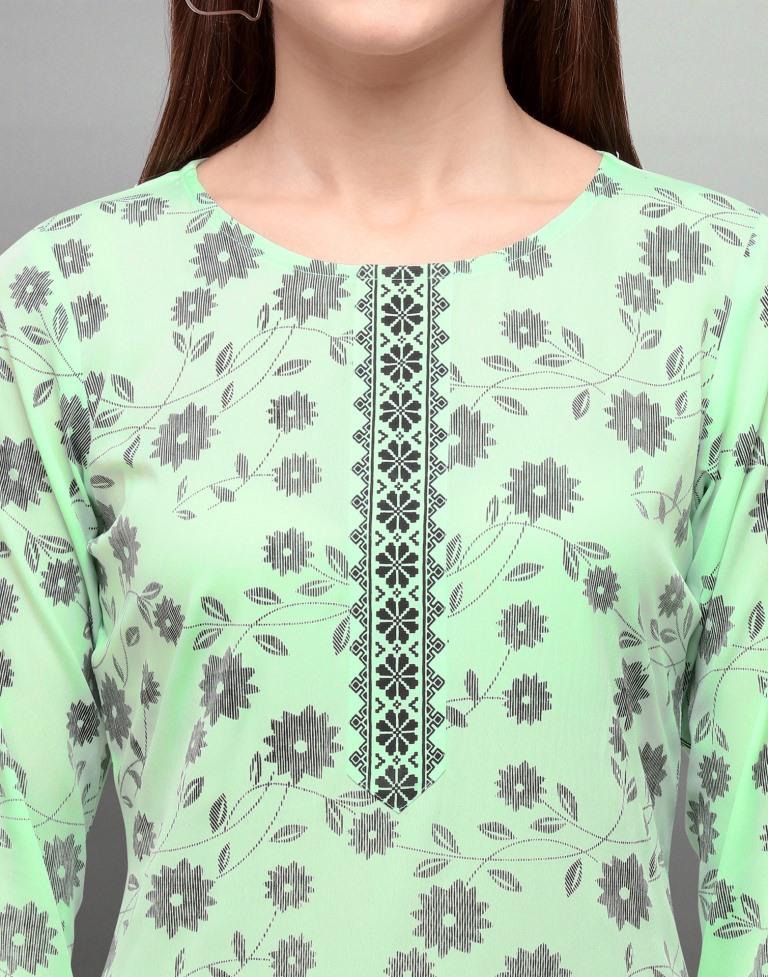 Favourable Mint Green Coloured Digital Printed Crepe Kurti | Sudathi