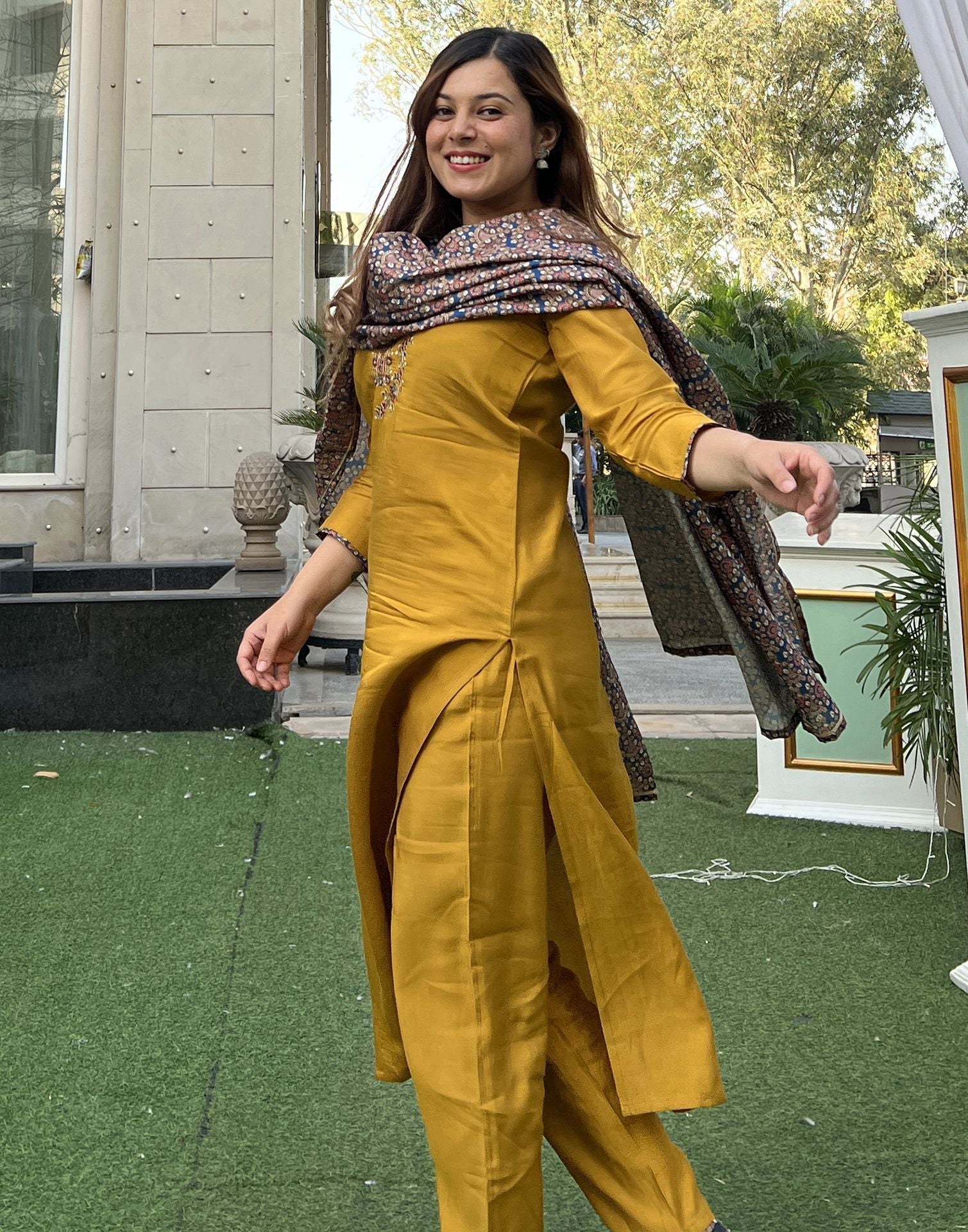 Mustard Kurti With Pant And Dupatta | Leemboodi