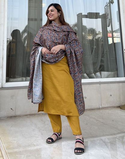 Mustard Kurti With Pant And Dupatta | Leemboodi