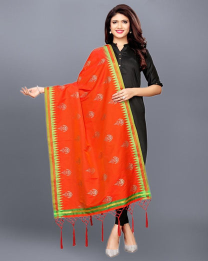 Orange Coloured Poly Silk Jacquard Dupatta | Sudathi