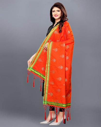 Orange Coloured Poly Silk Jacquard Dupatta | Sudathi