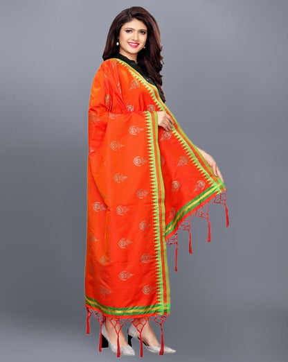 Orange Coloured Poly Silk Jacquard Dupatta | Sudathi