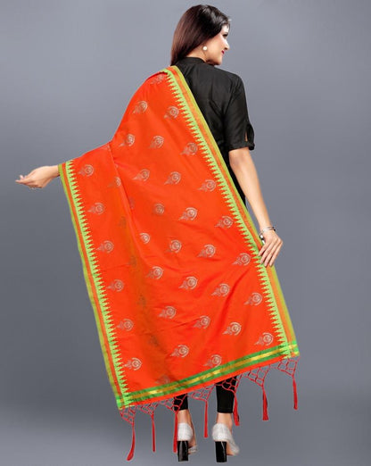 Orange Coloured Poly Silk Jacquard Dupatta | Sudathi