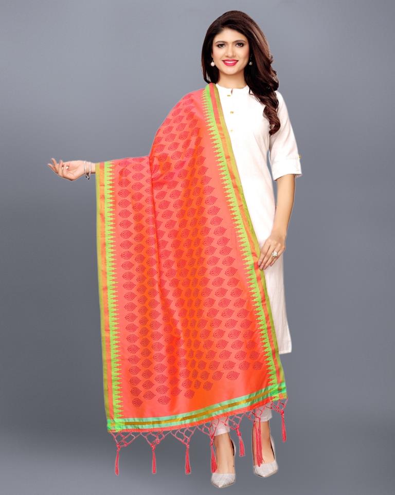 Pink Coloured Poly Silk Jacquard Printed Dupatta | Sudathi