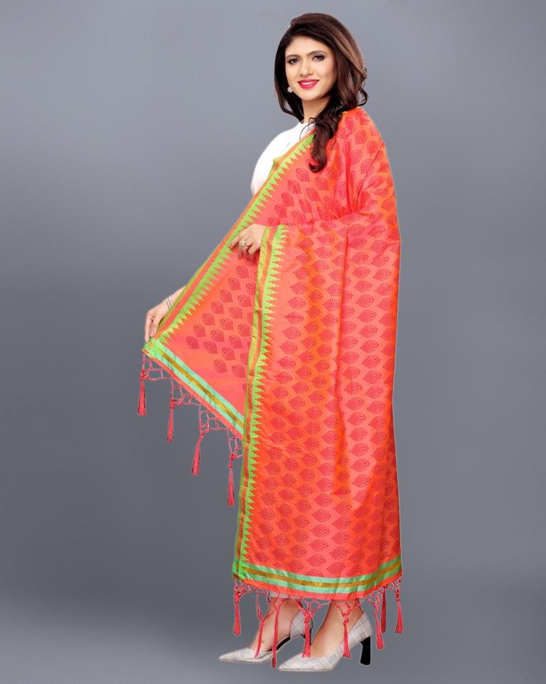 Pink Coloured Poly Silk Jacquard Printed Dupatta | Sudathi