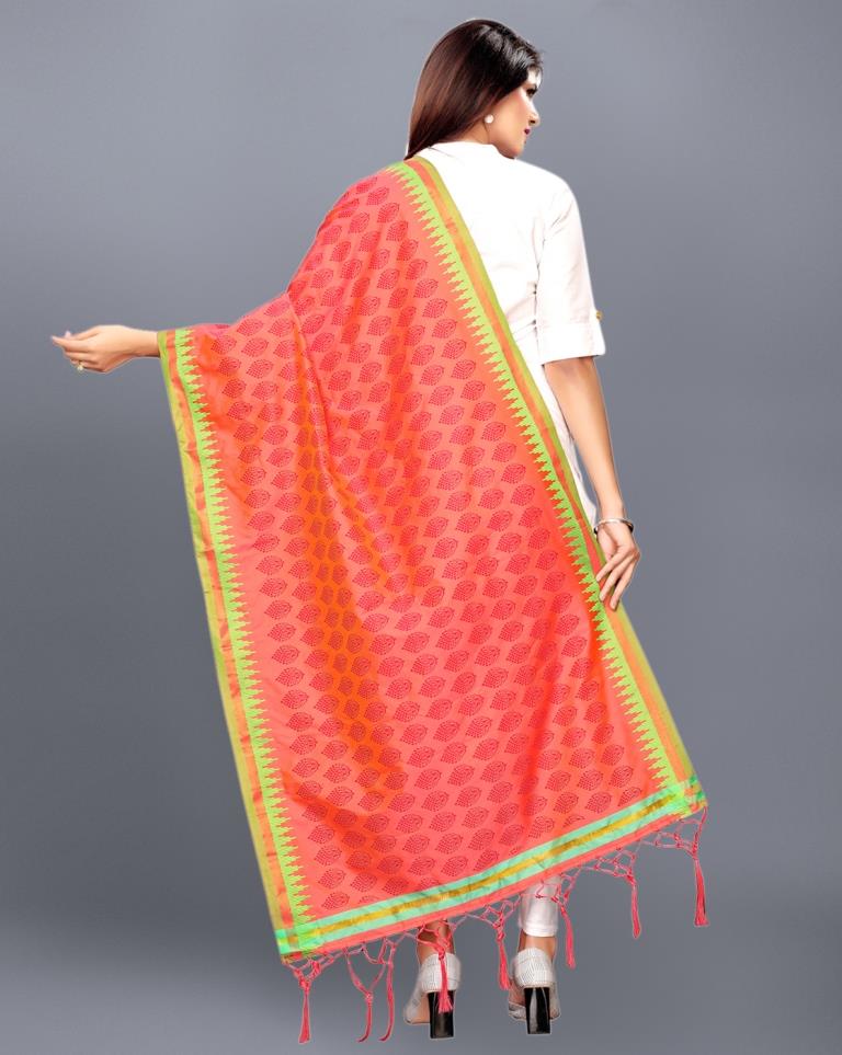Pink Coloured Poly Silk Jacquard Printed Dupatta | Sudathi