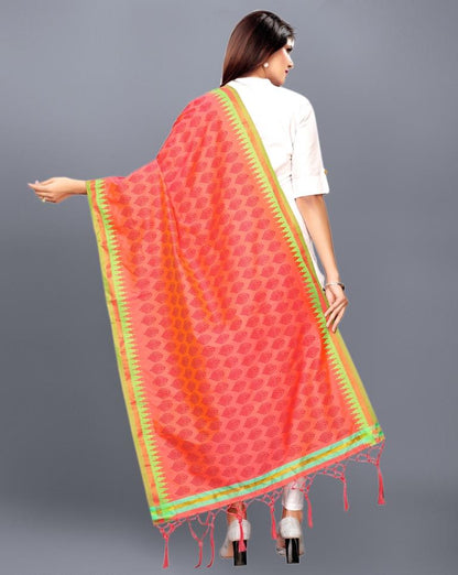 Pink Coloured Poly Silk Jacquard Printed Dupatta | Sudathi
