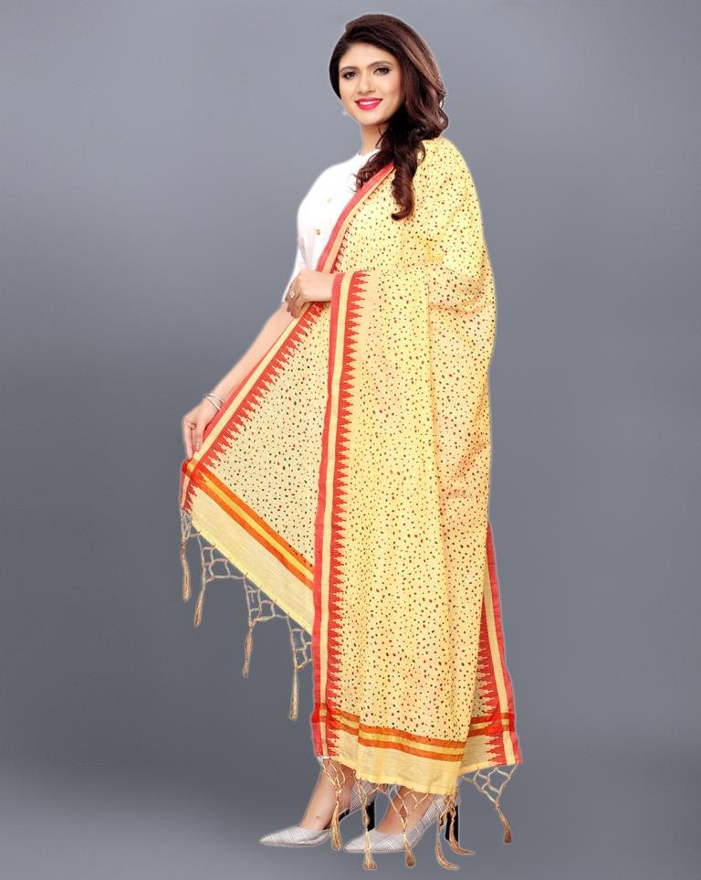 Beige Coloured Cotton Silk Jacquard Printed Dupatta | Sudathi