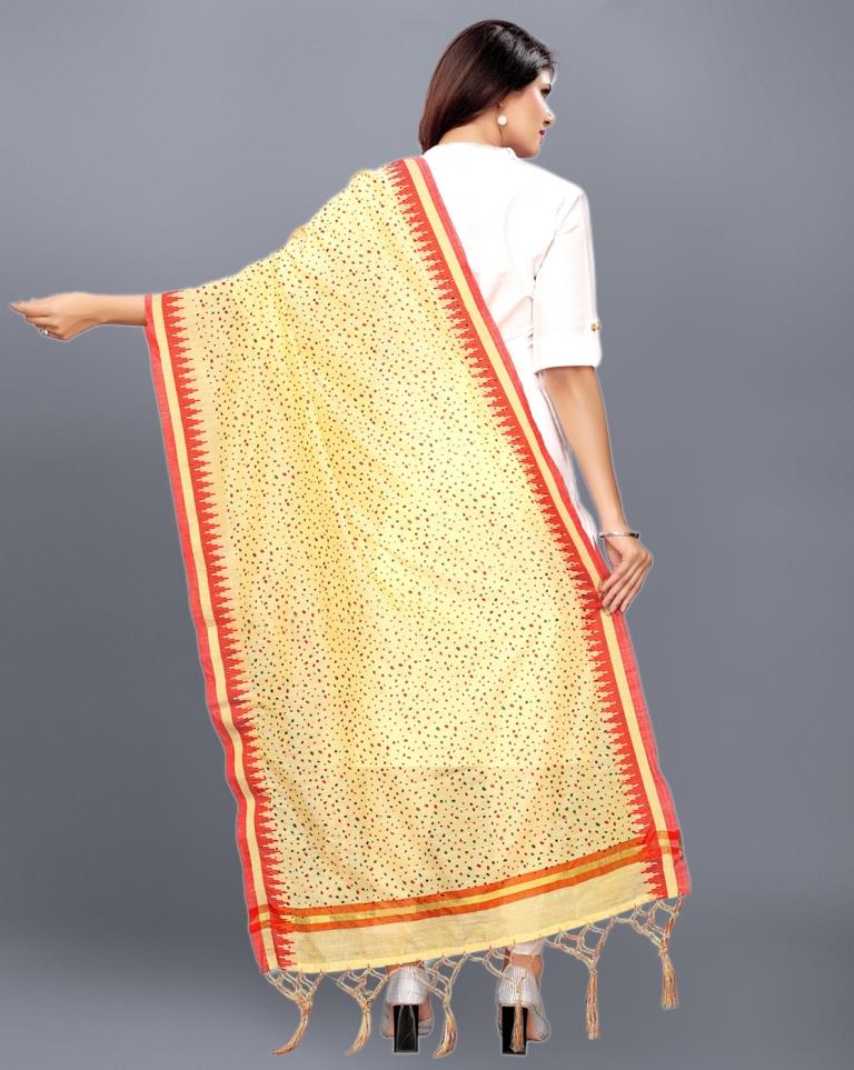 Beige Coloured Cotton Silk Jacquard Printed Dupatta | Sudathi