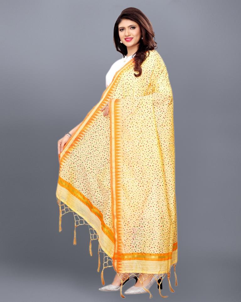 Beige Coloured Cotton Silk Jacquard Printed Dupatta | Sudathi