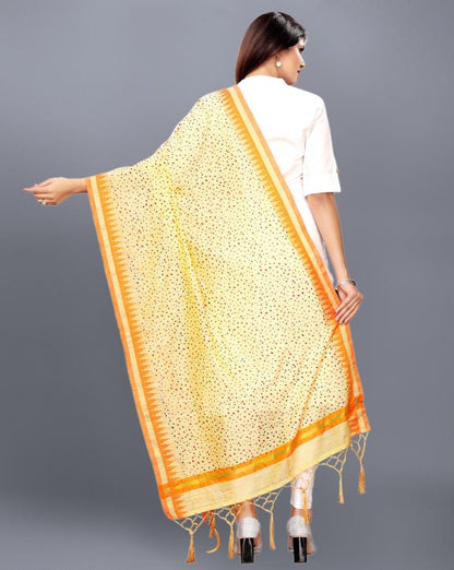 Beige Coloured Cotton Silk Jacquard Printed Dupatta | Sudathi