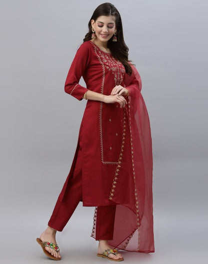 Red Kurti With Pant And Dupatta | Leemboodi