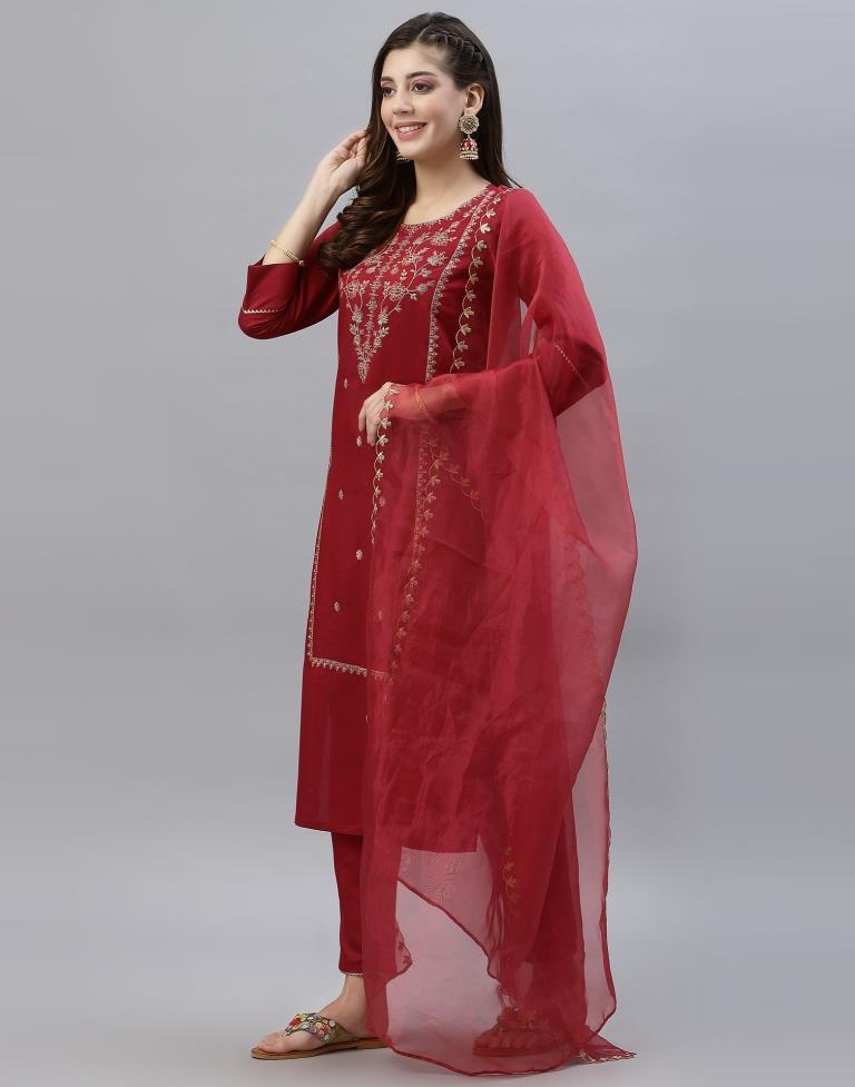 Red Kurti With Pant And Dupatta | Leemboodi