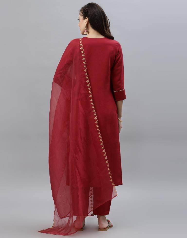 Red Kurti With Pant And Dupatta | Leemboodi