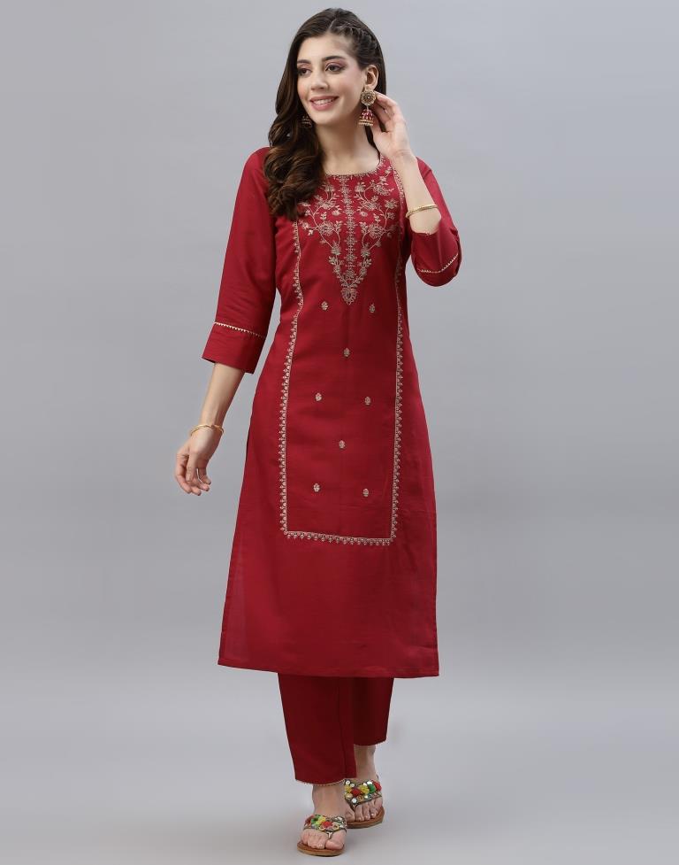 Red Kurti With Pant And Dupatta | Leemboodi