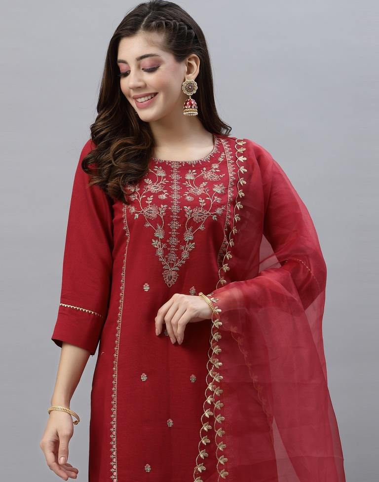 Red Kurti With Pant And Dupatta | Leemboodi