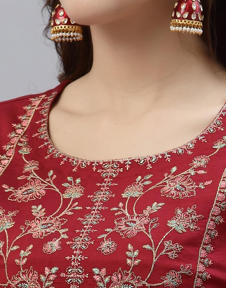 Red Kurti With Pant And Dupatta | Leemboodi