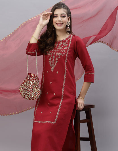 Red Kurti With Pant And Dupatta | Leemboodi