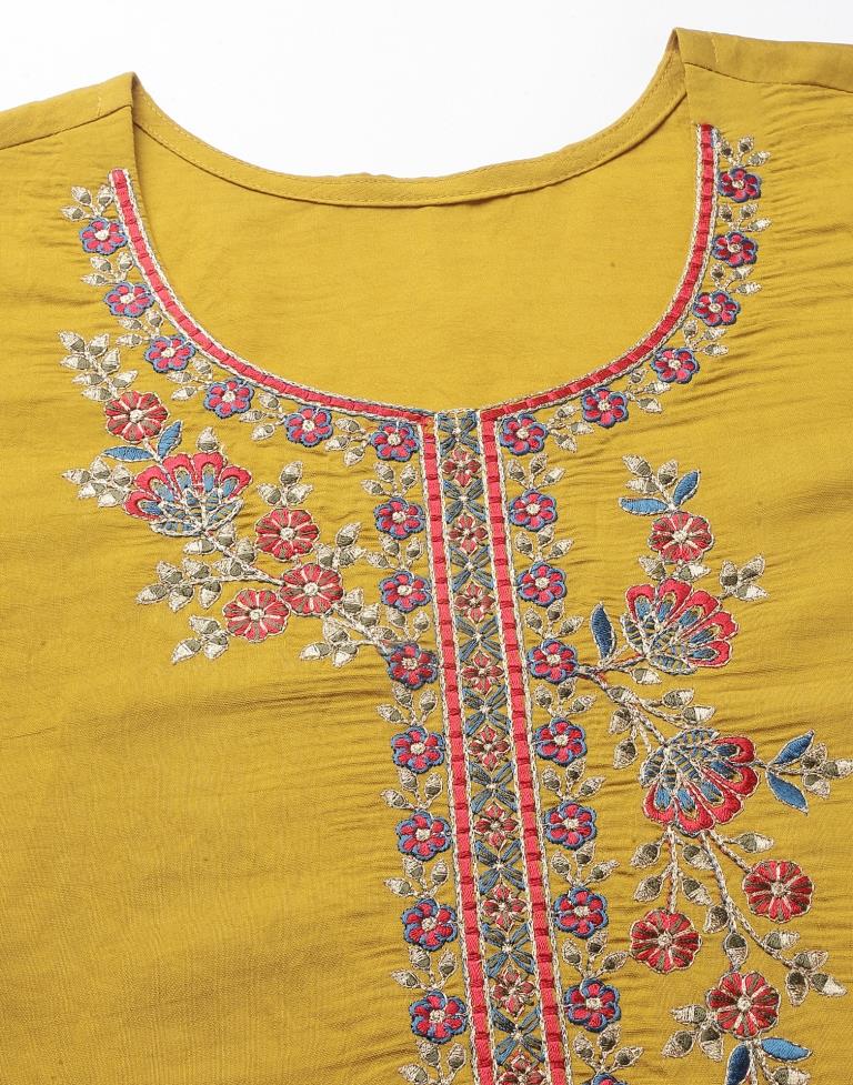 Mustard Kurti With Pant And Dupatta | Leemboodi