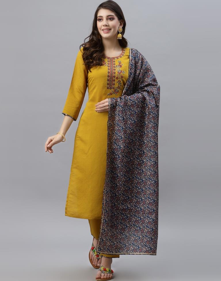 Mustard Kurti With Pant And Dupatta | Leemboodi