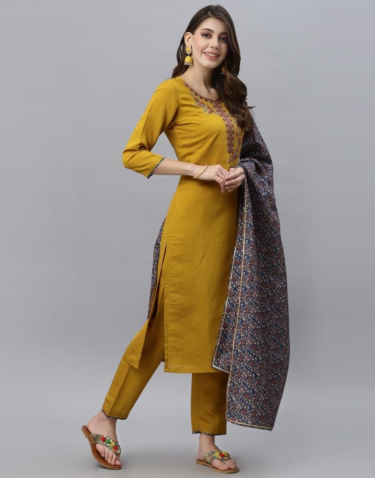 Mustard Kurti With Pant And Dupatta | Leemboodi