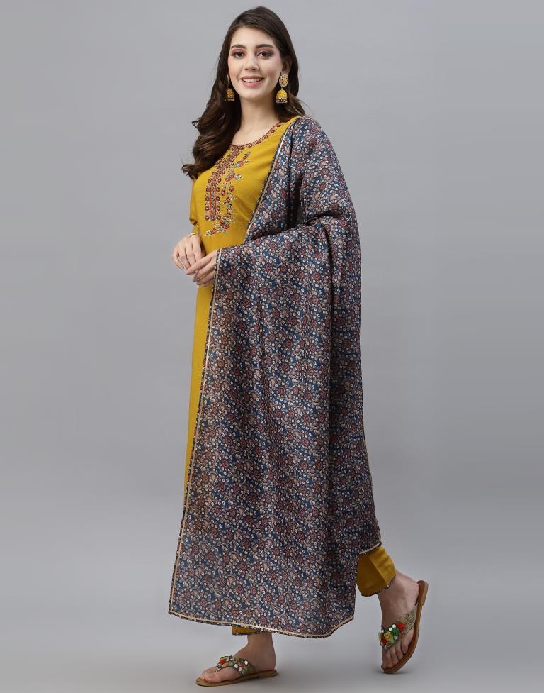 Mustard Kurti With Pant And Dupatta | Leemboodi