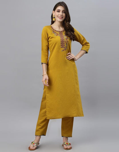 Mustard Kurti With Pant And Dupatta | Leemboodi