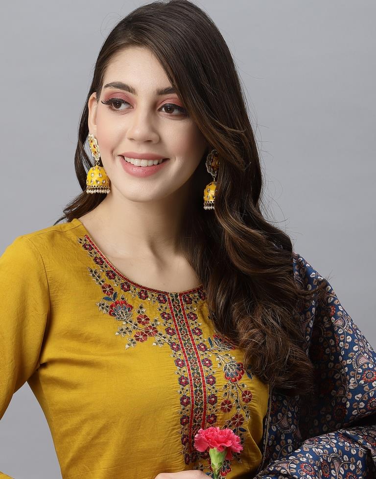 Mustard Kurti With Pant And Dupatta | Leemboodi