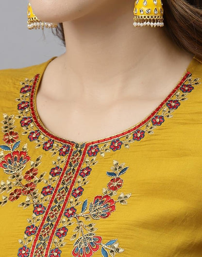 Mustard Kurti With Pant And Dupatta | Leemboodi