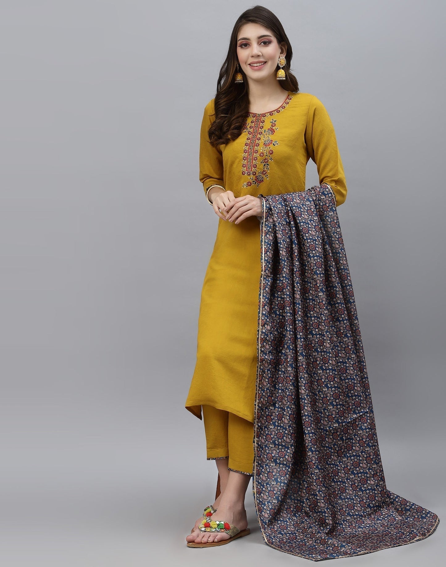 Mustard Kurti With Pant And Dupatta | Leemboodi