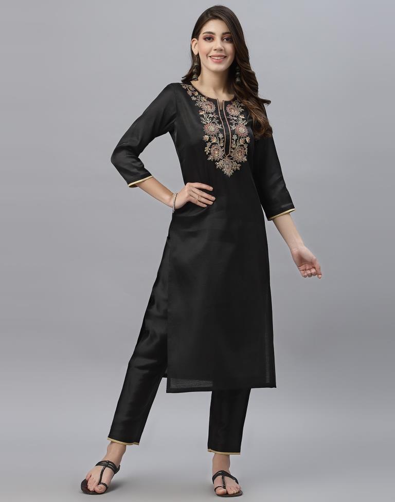 Black Kurti With Pant And Dupatta | Leemboodi